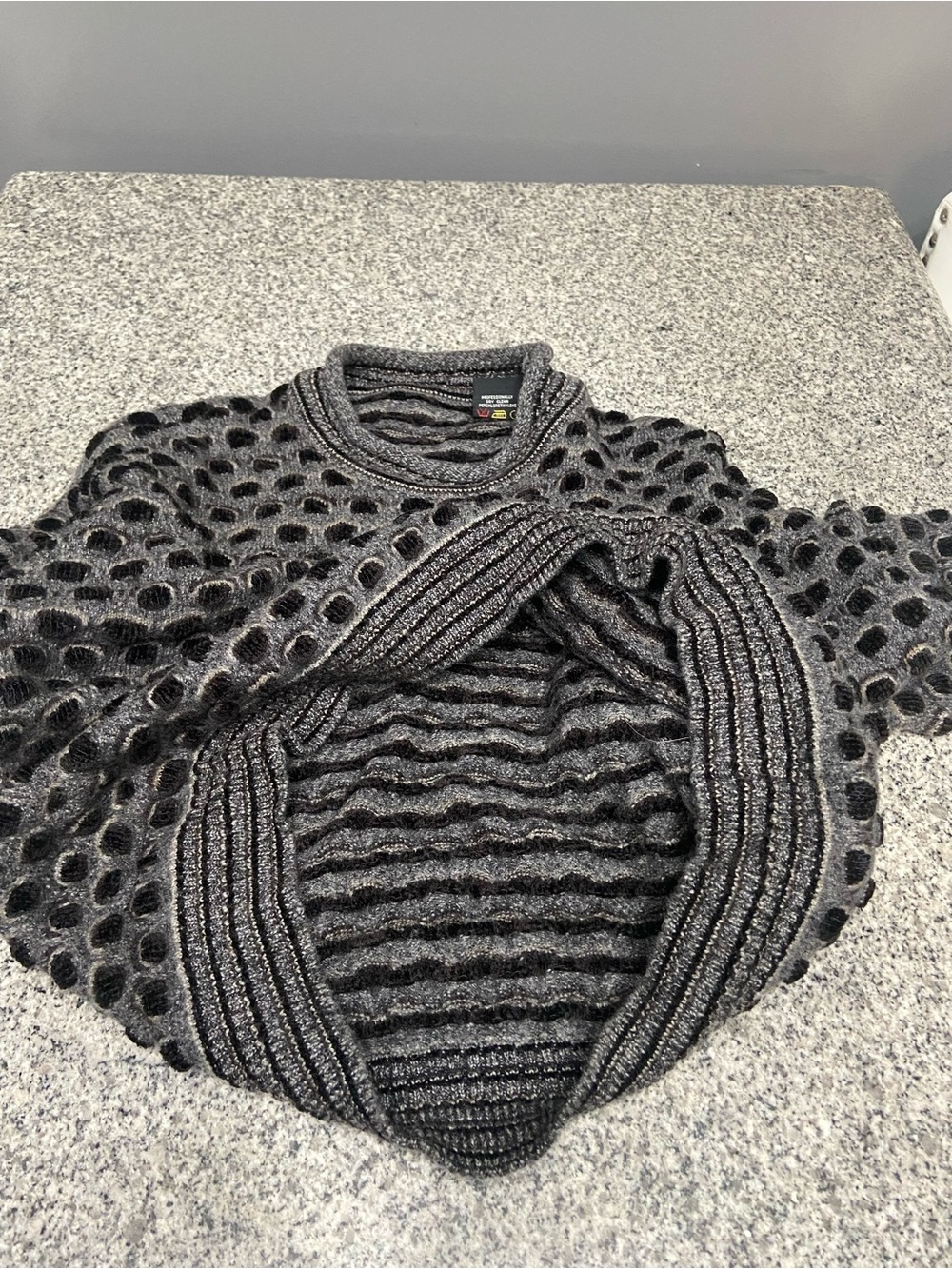 Textured Bubble Knit Sweater Wool Mohair Blend Gray Black XL 1980s-90s Kitchy - Picture 7 of 17